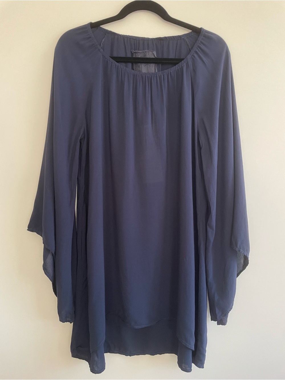 Johnny Was Bowen Tunic Blouse Navy Blue Split Bell Sleeve Size XS